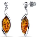 Baltic Amber Earrings Sterling Silver Cognac Color Marquise Shape