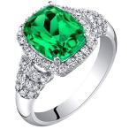 14K White Gold Created Colombian Emerald and Lab Grown Diamond Ring 3.