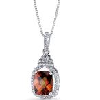 Created Padparadscha Sapphire Halo Crown Pendant Necklace Sterling Sil