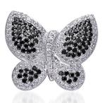 Sterling Silver Rhodium Nickel Finish Vintage Butterfly Brooch with Wh