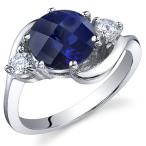 3 Stone Design 2.75 carats Created Sapphire Ring in Sterling Silver Rh