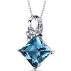London Blue Topaz Diamond Pendant 14Kt White Gold Princess Cut 4 Carat