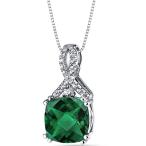 14K White Gold Created Emerald Pendant Ribbon Design Cushion Cut 2.50