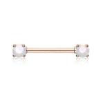 Rose Gold Double Prong White Opal Gem WildKlass Nipple Barbell Ring (W
