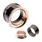 316L Rose Gold and Black PVD Plated Two-Tone Screw Fit WildKlass Tunne
