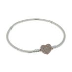 Pandora Bracelet in Sterling Silver with Heart-Shaped Rose Clasp with