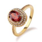 GULICX Jewelry Vintage Style Women Red Rings Gold Tone Cubic Zirconia