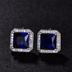 GULICX Glamour Prong Blue CZ Stone Cushion Cut Stud Earrings Silver To