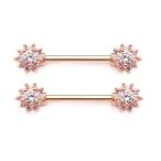 14GA Clear CZ Flower Cluster Nipple Barbells - Available in Multiple C