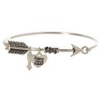 Artisan Owl Follow Your Heart Charm Arrow Bangle Bracelet (Silver Tone