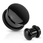 Black Agate Natural Stone Domed Single Flared Plugs with Black O Ring