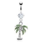 Palm Tree with Clear, Pink, or Aqua Gem - 14g 316L Stainless Steel Dan