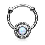 Pierced Owl Rope Circle with Single Opal Septum Clicker Ring in 316L S