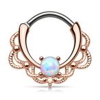 Rose Gold Plated Lacey Filigree Synthetic Opal Septum Clicker