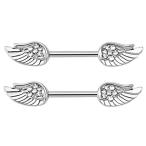 Paved CZ Gem Angel Wing Nipple Barbells in 316L Stainless Steel - Sold