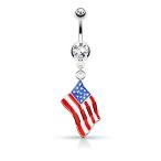 United States USA American Flag Epoxy Dangle with Star Gem Belly Ring