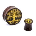 Double Flared Dark Tamarind Wood Golden Tree of Life Plugs - Available