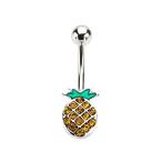 Crystal Pineapple Belly Button Ring in 316L Stainless Steel