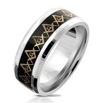 Artisan Owl Gold Masonic Square and Compass Inlaid Stainless Steel Ban