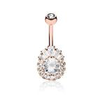 Round CZ Crystal and Princess Cut CZ Cluster Belly Button Ring (Rose G