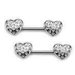 Pierced Owl Clear CZ Crystal Heart End Nipple Barbells in 316L Stainle