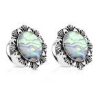 Abalone Centered Vintage Flower Top Double Flared Tunnel Plugs - Sold