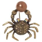 Artisan Owl Crab with Imitation Pearl Brooch Pin 2.5" with Exquisite D