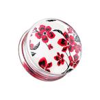 Red Cherry Blossom Clear UV Double Flared WildKlass Ear Gauge Plug (So