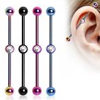 WildKlass Jewelry PVD Plated Industrial Barbell with Gem Ball in The C