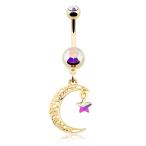 Golden Filigree Moon Star Sparkle WildKlass Belly Button Ring