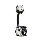 Black Yin Yang Sprinkle Dot Gem Prong Sparkle WildKlass Belly Button R