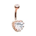 Rose Gold Sacred Heart Crown WildKlass Belly Button Ring (Clear)