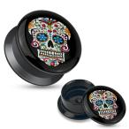 Blue Sugar Skull Black Acrylic Stash WildKlass Screw Fit Plug (Sold as