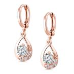 GULICX Leverback Dangle Earrings Clear Round Center Cubic Zirconia Ros