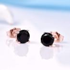 GULICX Rose Gold Tone Unique Chic 7mm Round Black Stud Earrings