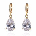 GULICX Party Jewelry Gold Tone White Teardrop Crystal Clear Cubic Zirc