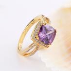 GULICX Vintage Style Gold Tone Ring with Purple Amethyst-Color Stone G
