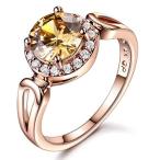 GULICX Jewelry Rose-Gold Base Citrine-Color Cubic Zirconia Round Women