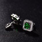 CULICX Cushion Cut Green Cubic Zirconia Stud Earrings Jewellery for Wo