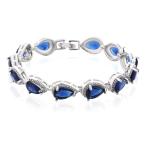 GULICX Silver Tone Austrian CZ Blue Sapphire-Color Link Lover Bangle T