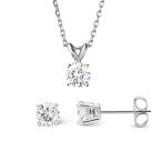 Forever Classic Round Cut 6.0mm Moissanite Earrings and Pendant Neckla