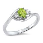 925 Sterling Silver Faceted Natural Genuine Green Peridot Oval Cluster