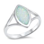 White Simulated Opal Large Unique Filigree Ring .925 Sterling Silver B