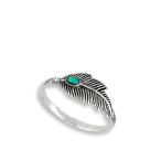 Simulated Turquoise Oxidized Feather Ring .925 Sterling Silver Tree Le