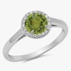 925 Sterling Silver Faceted Natural Genuine Green Peridot Round Halo R