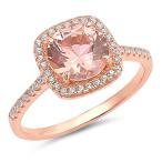 Round Champagne Simulated CZ Rose Gold-Tone Halo Ring .925 Sterling Si