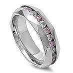 Women's Pink Clear CZ Ring Classic Polished Stainless Steel Band 8mm S