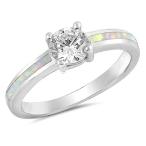 Clear CZ Solitaire White Simulated Opal Ring New .925 Sterling Silver