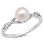 Clear CZ Simulated Pearl Infinity Knot Ring New .925 Sterling Silver S