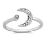 White CZ Cresent Moon Open Ring New .925 Sterling Silver Band Size 8